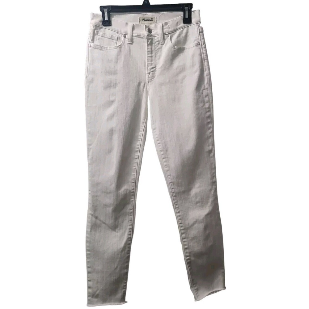 Madewell White Denim Jeans High Rise Raw Hem Ankle Skinny Size